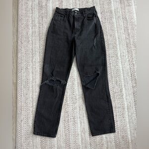 Abercrombie & Fitch Curve Love 90s Straight Jean Ripped Washed Black Women’s